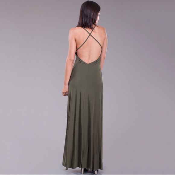 Last 1! Olive Lace Up High Slit Criss Cross Maxi Dress - Picture 5 of 8